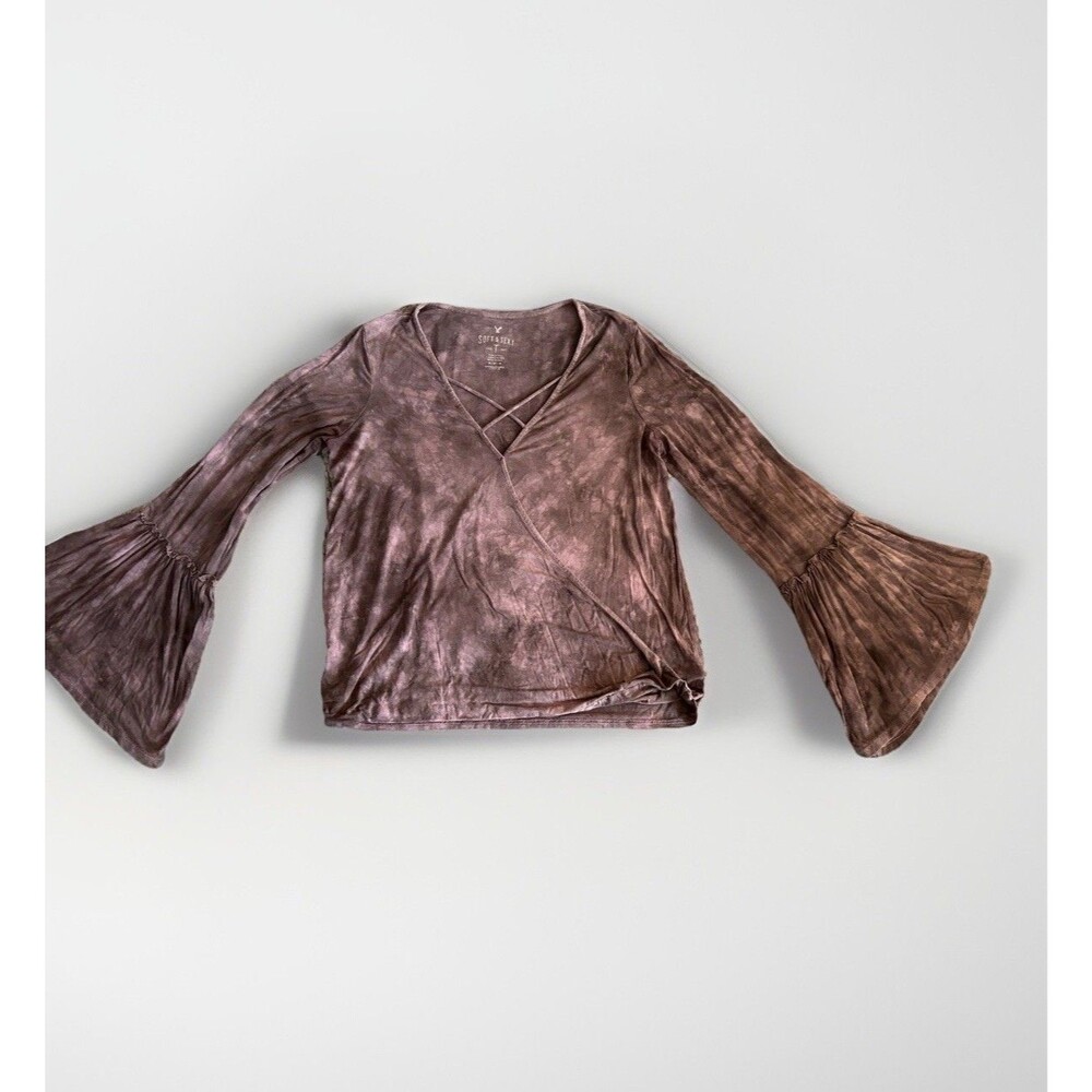 American Eagle Tie Dye V Neck Bell Sleeve Boho Festival Fairycore Top M‎
